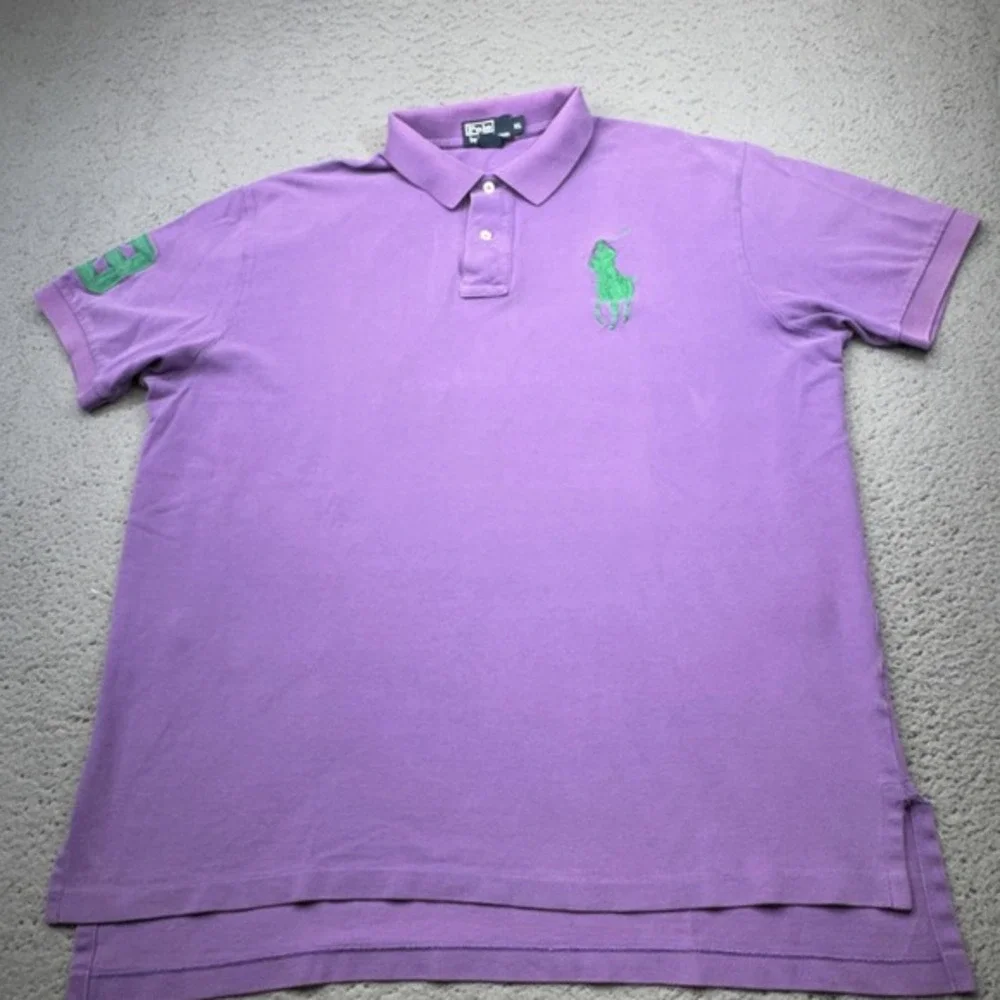 Polo Ralph Lauren Polo Shirt Mens XL Purple Rugby Big Green Pony Drop Hem Vented